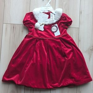 Max studio girls velvet fur collar dress Christmas size 4T